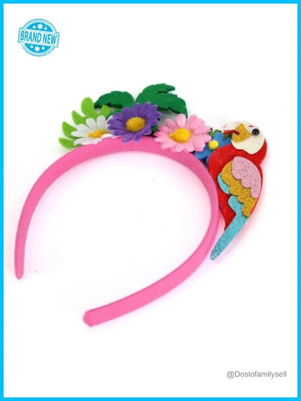 Tropical Parrot Headband with Coconut Tree and Flowers
